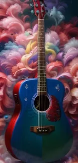 Vivid acoustic guitar with colorful swirling background.