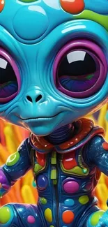 Colorful cartoon alien creature with vibrant features and large eyes.