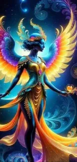 Colorful angelic figure in vibrant fantasy art style.