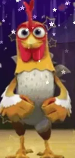 Animated cartoon chicken with stars wallpaper.