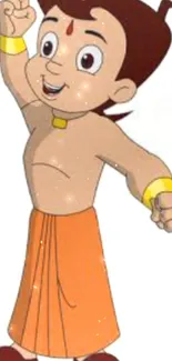 Colorful cartoon child with an orange outfit and playful pose.