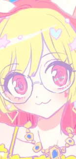 Cute anime girl with pastel colors and big glasses.