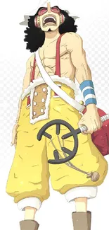 Anime pirate character with yellow pants and red accessories.