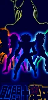 Colorful anime characters in silhouette form.