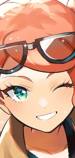 Vibrant anime character winking with colorful hair and stylish glasses.