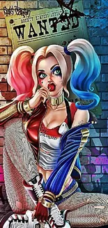 Colorful illustration of an iconic comic character with graffiti background.