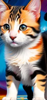 Colorful artistic kitten in a vibrant digital art style.