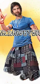 Artistic character in colorful attire with "Mr. Brightside" text.