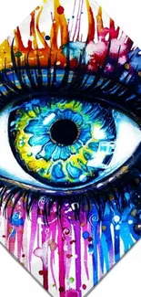 Vibrant abstract eye with colorful splashes.