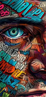 Colorful graffiti face with typography art