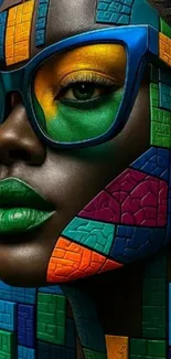 Vibrant artistic face mosaic wallpaper with dynamic colors.