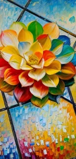 Colorful abstract flower on mosaic background.