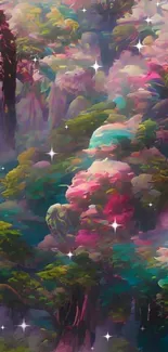 Colorful artistic forest wallpaper for mobile.