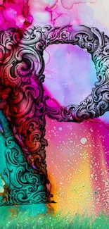 Colorful letter P artistic wallpaper with intricate patterns.