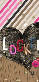 Artistic wallpaper with a heart and 'Locked' text on patterned background.