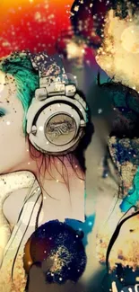 Artistic wallpaper with colorful music theme featuring headphones.