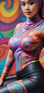 Vibrant artistic wallpaper with colorful patterns.