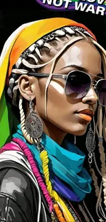 Colorful portrait wallpaper with sunglasses, vibrant accessories, and a lively vibe.