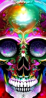 Psychedelic colorful skull art mobile wallpaper.