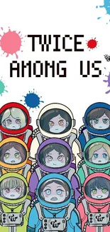 Vibrant cartoon wallpaper with colorful astronauts.