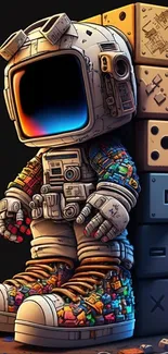 Astronaut in colorful puzzle art style wallpaper.