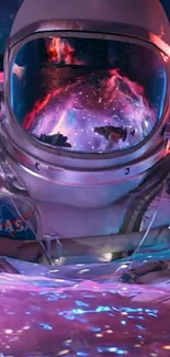 Vibrant astronaut floating in space with colorful cosmic background.