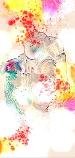 Colorful astronaut with vivid splashes on a beige background.