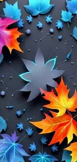 Colorful autumn leaves wallpaper with vibrant hues and gradient design.