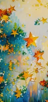 Colorful autumn leaves with stars wallpaper art.