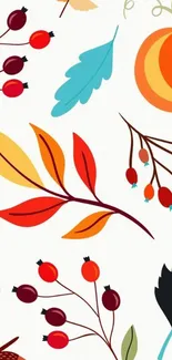 Colorful autumn leaves and pumpkins wallpaper.