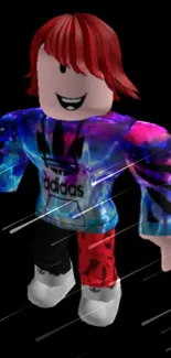 Colorful Roblox avatar in a multicolored Adidas outfit.