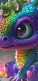 Vibrant colorful baby dragon digital art.