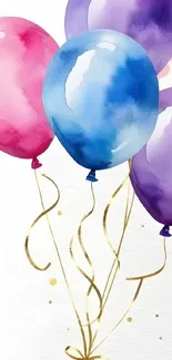 Watercolor balloons mobile wallpaper art.