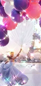 Girl with balloons in Paris