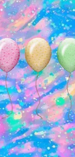 Pastel balloons on colorful abstract background.