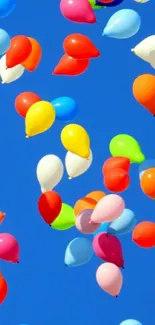 Colorful balloons floating in a blue sky.