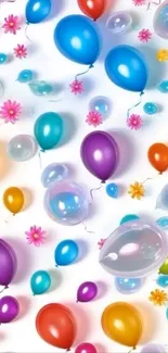 Colorful balloons and flowers mobile wallpaper.