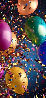Colorful balloons and confetti party celebration wallpaper.