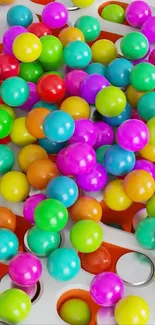 Colorful balls on a grid background.