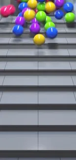 Colorful balls cascading down stairs.