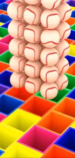 Stack of baseballs on colorful geometric grid.