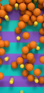 Vibrant basketball-themed wallpaper with colorful stripes.