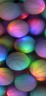 Vibrant multicolored glowing basketballs forming an energetic pattern.