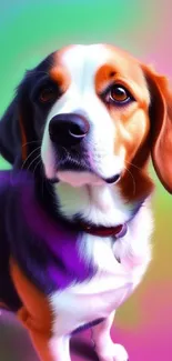 Artistic beagle with colorful gradient background for mobile wallpaper.