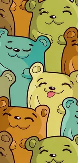 Colorful cartoon bear pattern mobile wallpaper.