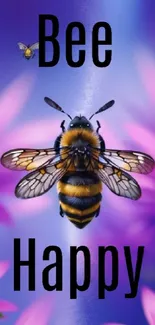 Colorful bee with purple flowers wallpaper for mobiles.