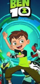 Energetic Ben 10 wallpaper with aliens and hero.