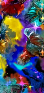 Colorful Betta fish on vibrant abstract background.