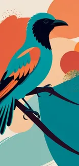 Colorful abstract bird wallpaper for phones with vibrant design elements.