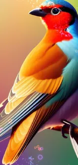 Vibrant illustration of a colorful bird on a gradient background.